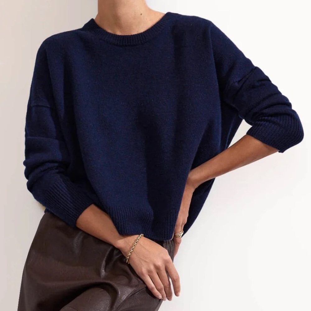 Brucho Walker Cashmere Sweater Navy Blue Oversized XS Puff Pleated Sleeves